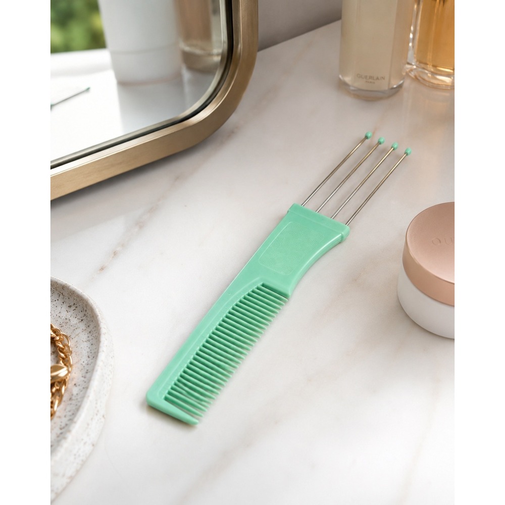 Vintage Goody Hair Pick Comb Mint Green Metal Lift Styling Tool Made in USA